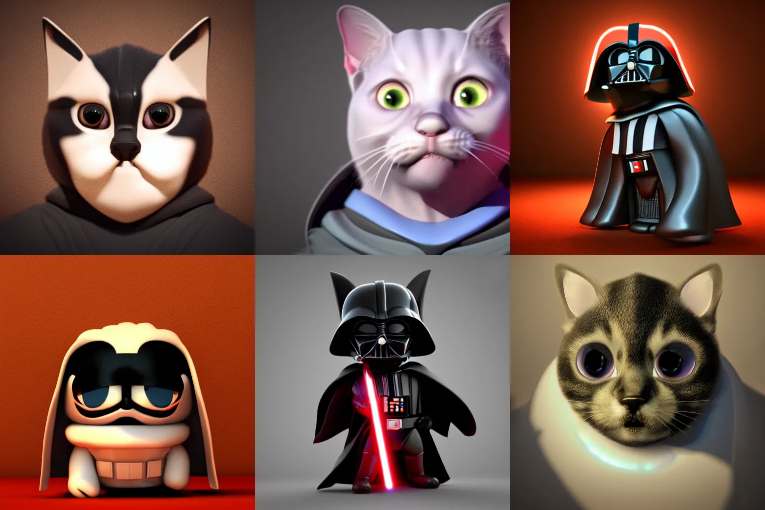 Prompt: 3d render portrait of darth vader kitten, soft lighting, pixar