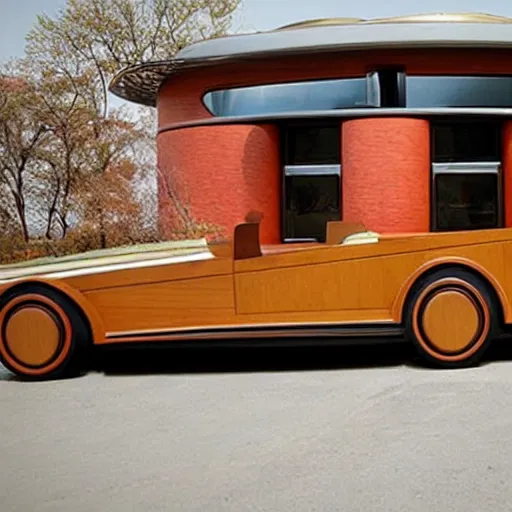 Prompt: frank lloyd wright styled car