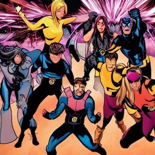 Prompt: X-men fighting the cast of Friends, highly detailed