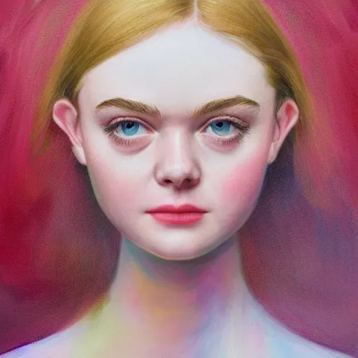 Image similar to professional painting of Elle Fanning in the style of Gabriel Dawe, head and shoulders portrait, symmetrical facial features, smooth, sharp focus, illustration, intricate, stormy weather, extremely detailed masterpiece,