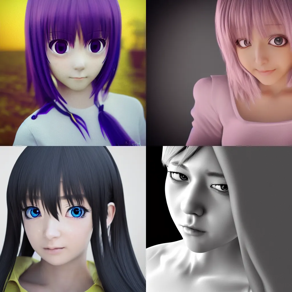 Prompt: anime girl, photorealistic 3d blender render