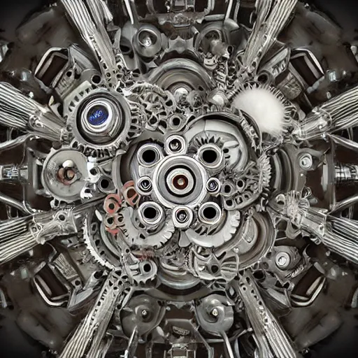 Prompt: Infinite gears within gears with infinite eyes, hyperrealistic art, biological universe, energy