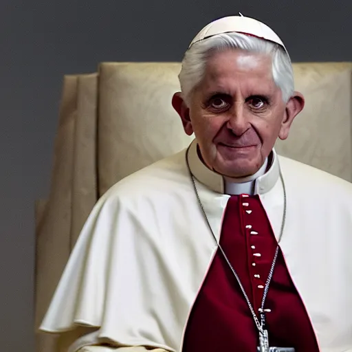 Image similar to pope benedict wearing sith cloak as chancelor palpatine in star wars episode 3, 8 k resolution, cinematic lighting, anatomically correct