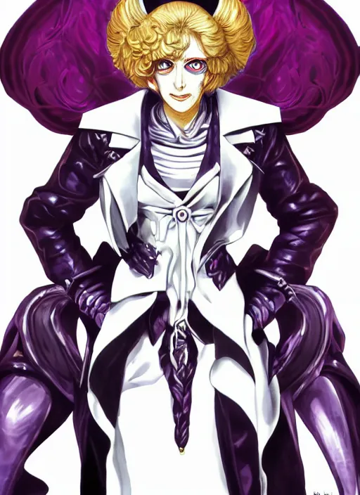 Image similar to shin megami tensei art of a demon called margaret thatcher, art by kazuma kaneko, demonic! compedium!, digital drawing, white background, high quality, highly detailed