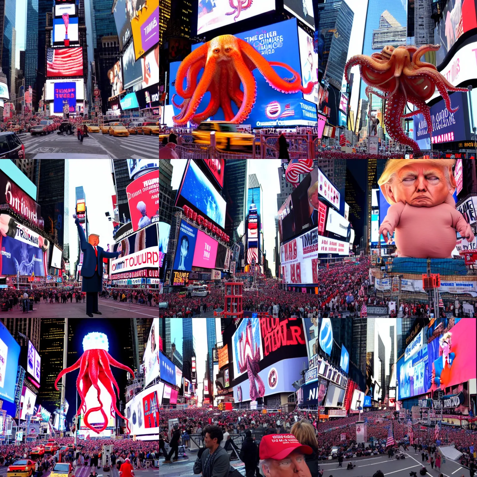 Prompt: donald trump as giant octopus on times square