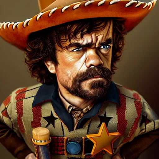 Image similar to peter dinklage as woody ( cowboy hat ) ( ( ( toy story ) ) ), digital painting, extremely detailed, 4 k, intricate, brush strokes, mark arian, artgerm, bastien lecouffe - deharme