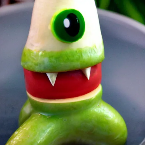 Image similar to Green Sausage with eyes and fangs