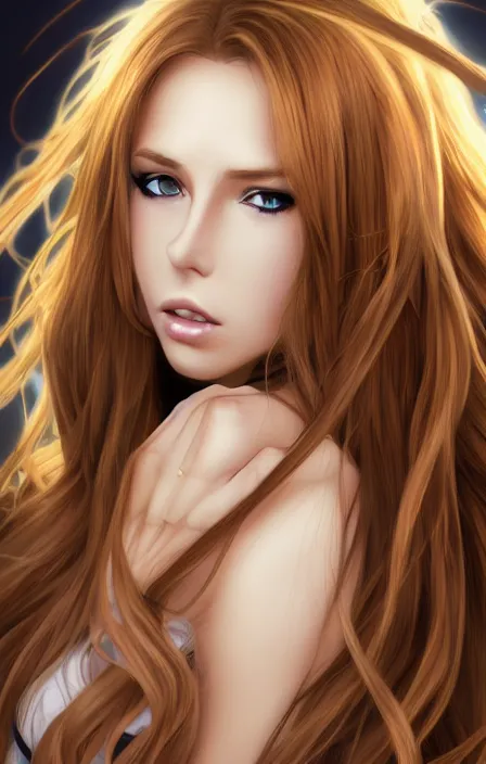 Image similar to nicole aniston, anime style, long hair, hair down, symmetrical facial features, from girls frontline, hyper realistic, pale skin, 4 k, rule of thirds, extreme detail, detailed drawing, trending artstation, hd, smoke explosion, trading card, by alphonse mucha, greg rutkowski, sharp focus, backlit