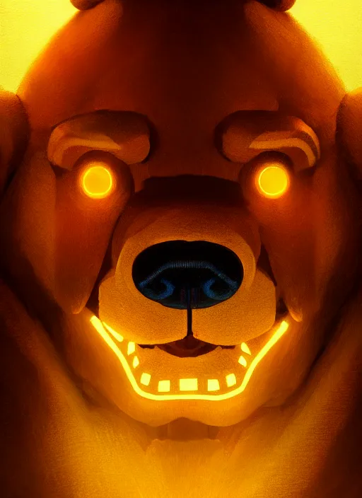 Image similar to portrait of freddy fazbear, intricate, elegant, glowing lights, highly detailed, digital painting, artstation, concept art, sharp focus, illustration, art by wlop, mars ravelo and greg rutkowski