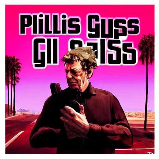 Prompt: Philip Glass GTA V cover art