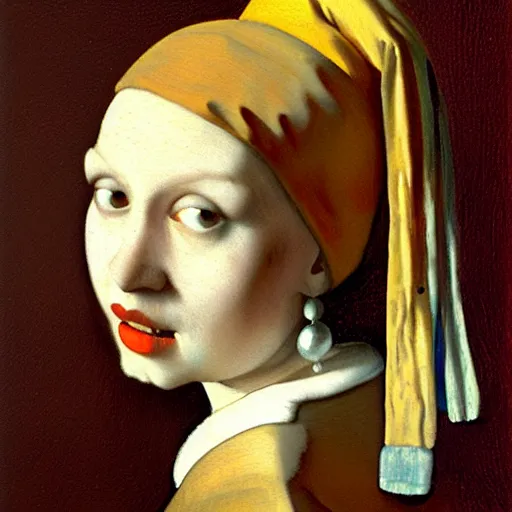 Image similar to an orange cat by jan vermeer, oil painting, a pearl necklace, highly detailed ， headshot, 8 k