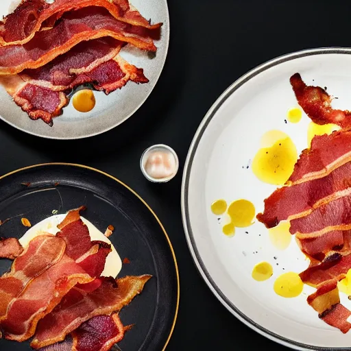 Prompt: an enormous pile of bacon, michellin star, award winning dish, food photography