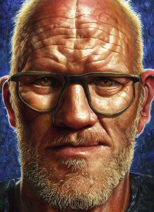 Image similar to portrait of michael rooker from slither ( 2 0 0 6 ), depth of field, soft focus, highly detailed, intricate, realistic, national geographic cover, soft glow, textured, artstation, concept art, sharp focus, illustration, art by artgerm and greg rutkowski and earl norem