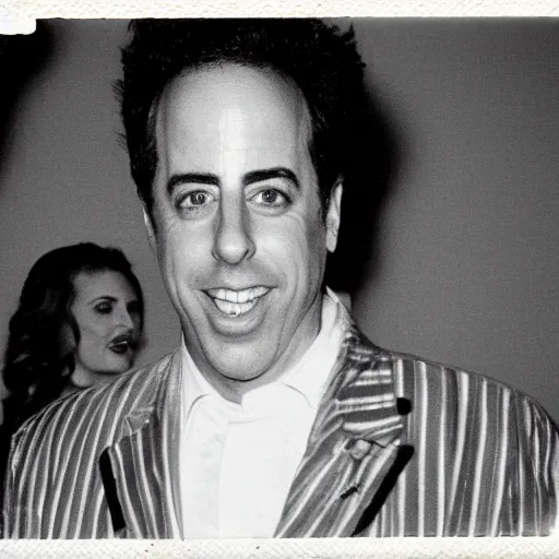 Prompt: jerry seinfeld dressed as a bee, halloween party, polaroid