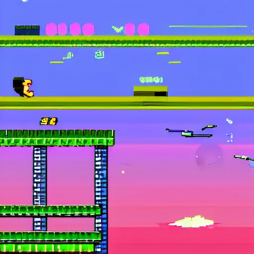 Prompt: retrowave platformer goose jumping 2d game