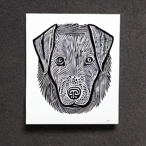 Prompt: dog linocut print by Samuel Jessurun de Mesquita