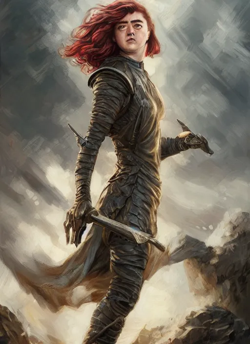 Image similar to angry Maisie Williams leading the charge as a ruggedly muscled handsome heroine, intricate, elegant, highly detailed, centered, digital painting, artstation, concept art, smooth, sharp focus, illustration, artgerm, donato giancola, Joseph Christian Leyendecker, WLOP, Artgerm