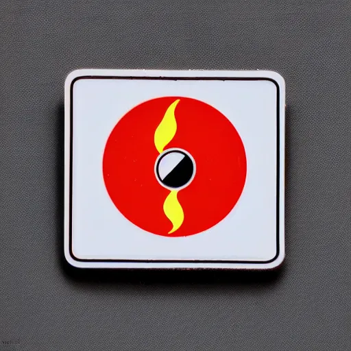 Image similar to a photo of a retro 1 9 6 0 s minimalistic clean fire warning label enamel pin, no text, studio lighting, behance