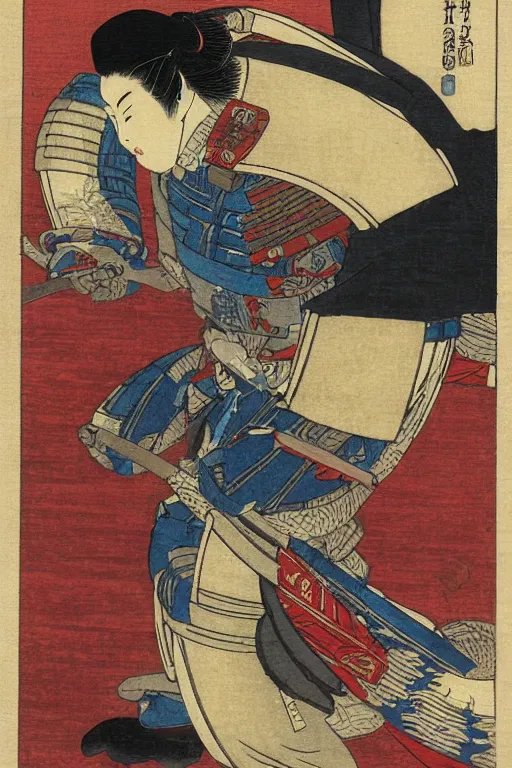 Prompt: Japanese woodblock print of r2d2 as a samurai , hokusai