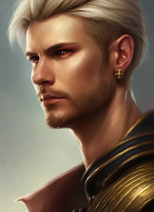 Prompt: a _ fantasy _ style _ portrait _ painting _ of male, medium dark blonde hair side part and blonde stubble, white, rpg dnd oil _ painting _ unreal _ 5 _ daz. _ rpg _ portrait _ extremely _ detailed _ artgerm _ greg _ rutkowski _ greg