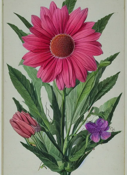 Prompt: fantasy scientific botanical illustration of colorful flower with a large, smiling mouth as a flower