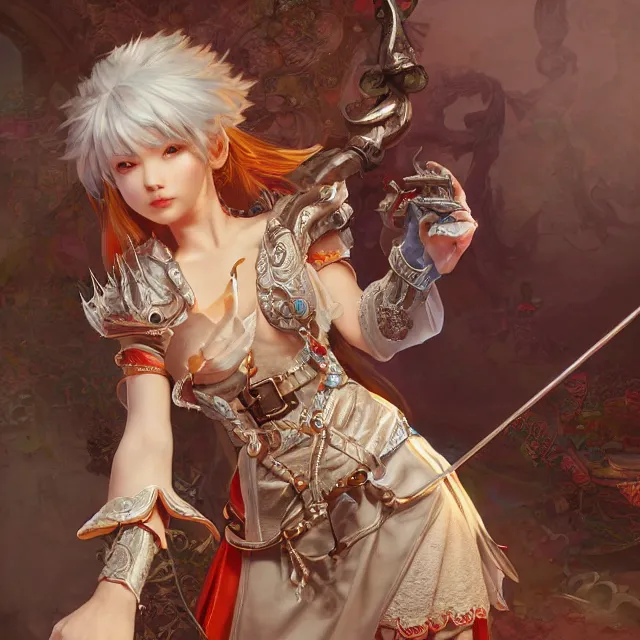 Image similar to studio portrait of neutral good colorful female cleric bard healer as absurdly beautiful, elegant, young skinny gravure idol, ultrafine hyperrealistic illustration by kim jung gi, irakli nadar, intricate linework, sharp focus, bright colors, octopath traveler, final fantasy, unreal engine highly rendered, global illumination, radiant light, detailed intricate environment