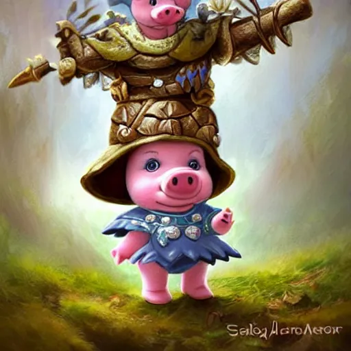 Image similar to cute little cartoonish anthropomorphic piglet warrior princess wearing a cape and a crown, fantasy forest, caricature, tiny, small, miniature pig, baby animal, short, pale blue armor, cute and adorable, pretty, beautiful, DnD character art portrait, matte fantasy painting, DeviantArt Artstation, by Jason Felix by Steve Argyle by Tyler Jacobson by Peter Mohrbacher, cinematic lighting