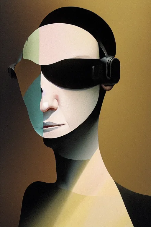 Image similar to woman wearing oculus and digital glitch head edward hopper and james gilleard, zdzislaw beksisnski, higly detailed