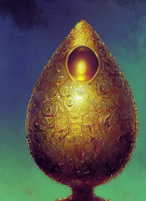 Image similar to faberge - adamant egg and andel shine, hyperrealism, no blur, 4 k resolution, ultra detailed, style of alexander trufanov, ismail inceoglu, tyler edlin, syd mead, carlos schwabe