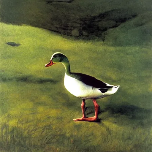 Prompt: a duck on the prowl oil painting andrew wyeth