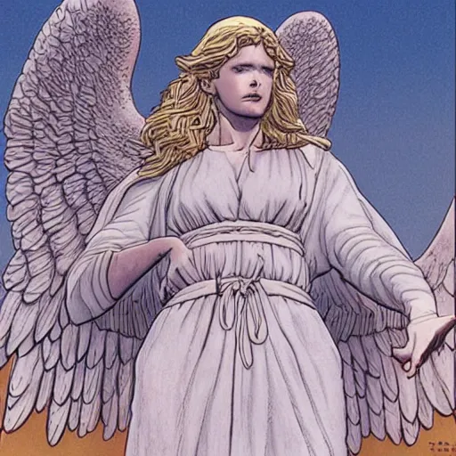 Image similar to a biblically accurate angel, by moebius