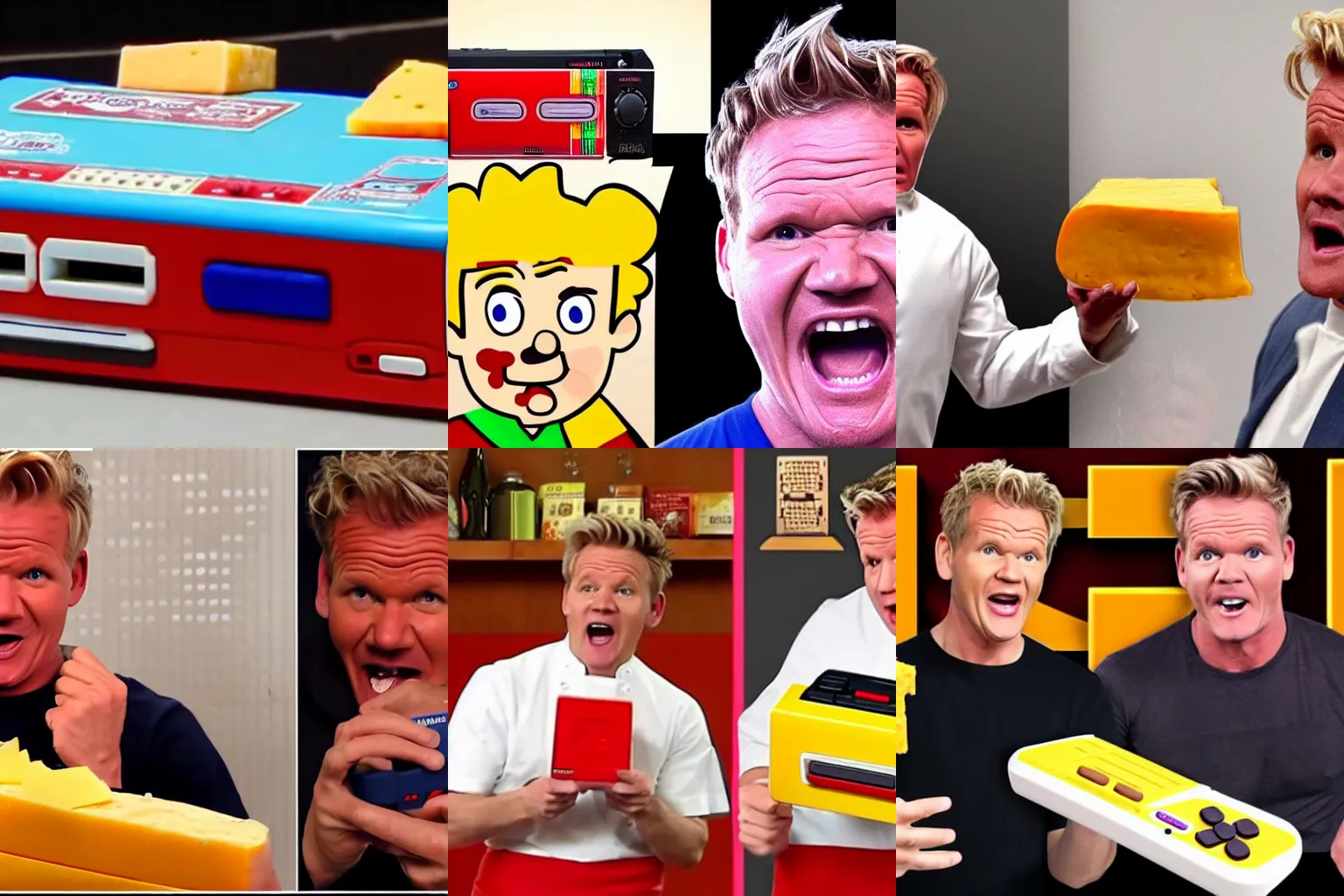 Prompt: a super nintendo made out of cheese, gordon ramsay shouting at it | RAW!!