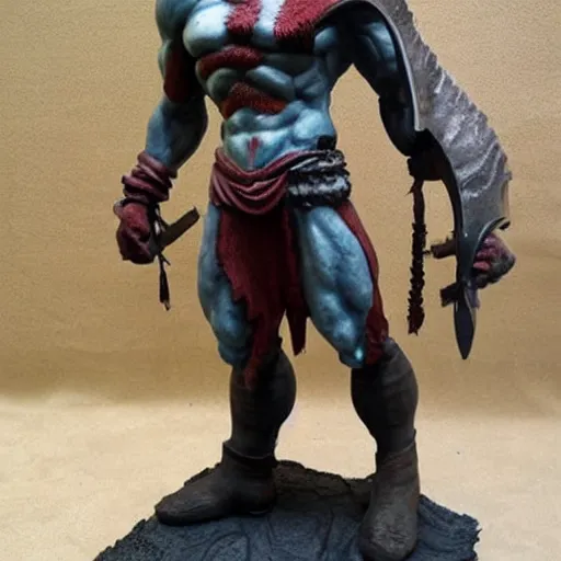 Prompt: Cute sculpture of full body Kratos,