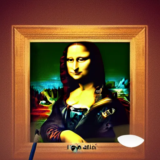 Image similar to mona lisa evil grin, digital painting