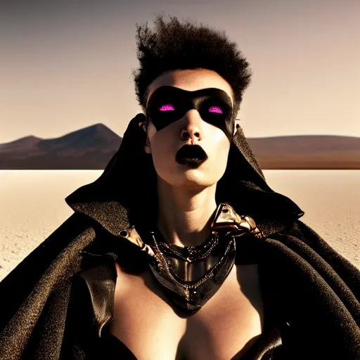 Image similar to photographic portrait of a stunningly beautiful goth cyberpunk renaissance female in strong sunshine on a salt flat, contemporary fashion shoot, by edward robert hughes, annie leibovitz and steve mccurry, david lazar, jimmy nelsson, breathtaking, 8 k resolution, extremely detailed, beautiful, establishing shot, artistic, hyperrealistic, beautiful face, octane render