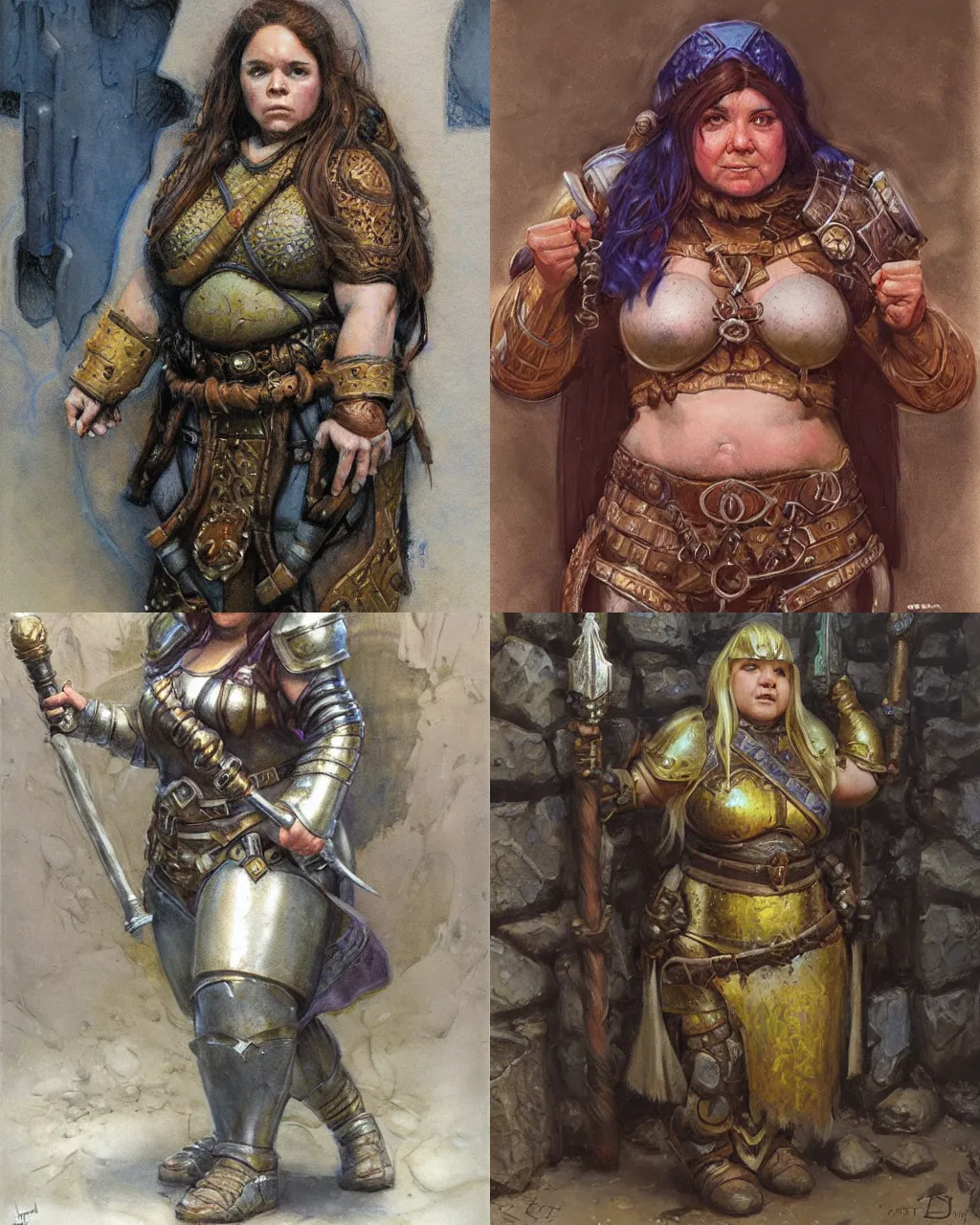 Prompt: female dwarven cleric, chubby short stature | by donato giancola