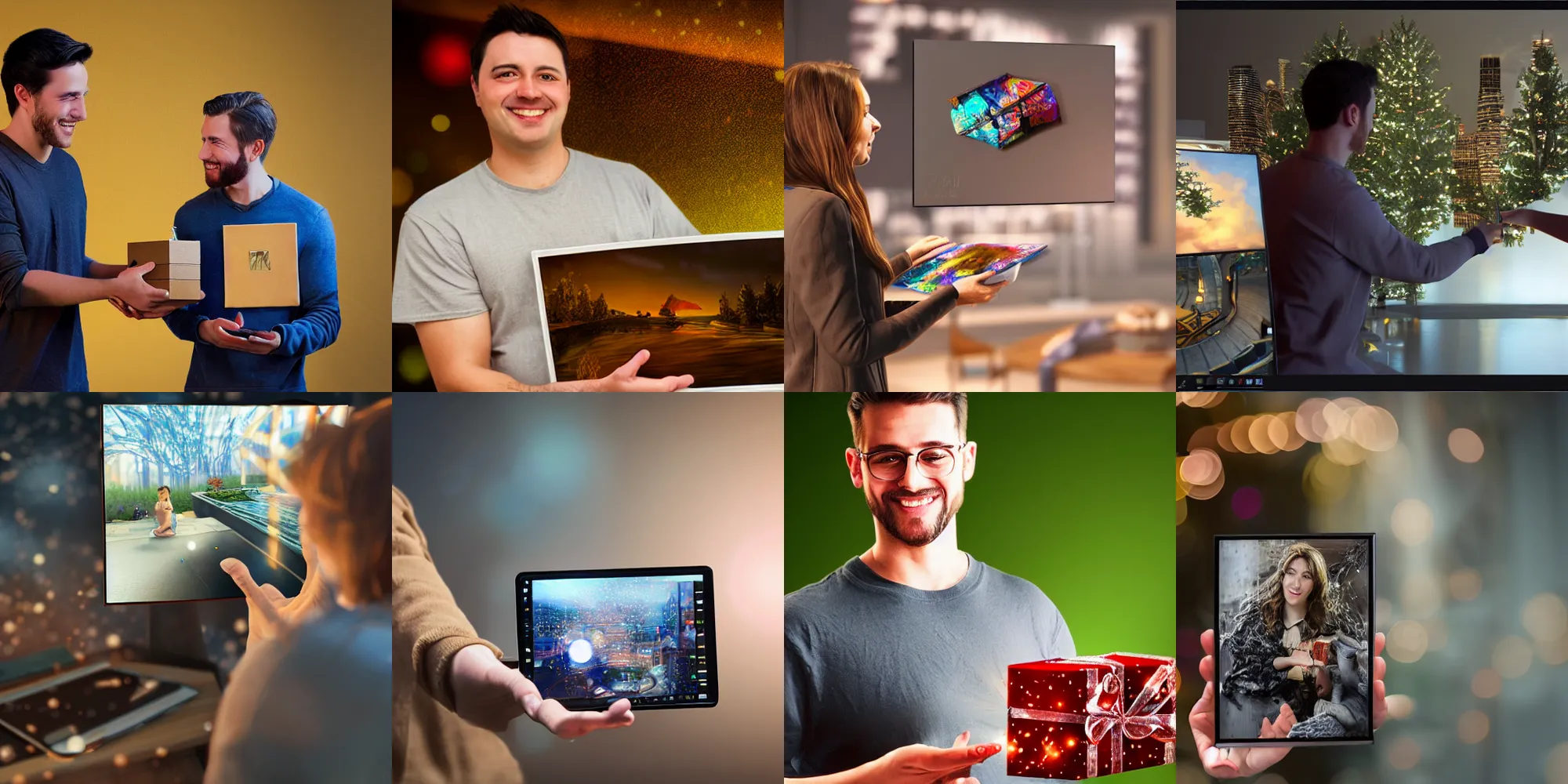 Prompt: A realistic photo of the someone receiving the gift of art, unreal engine, HD, bokeh