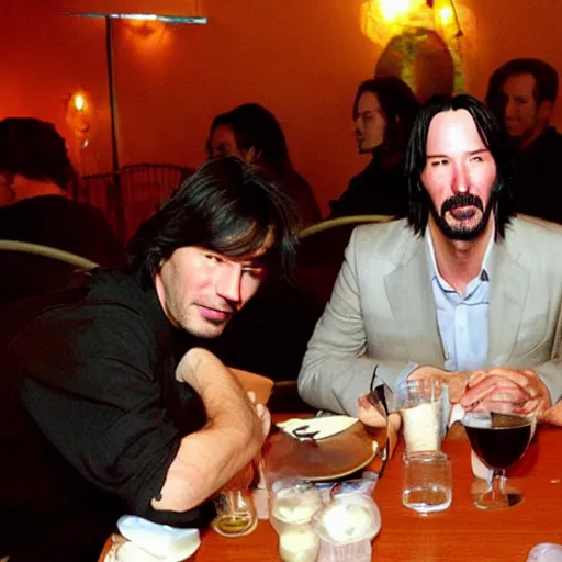 Prompt: Keanu Reeves having a dinner at the moon