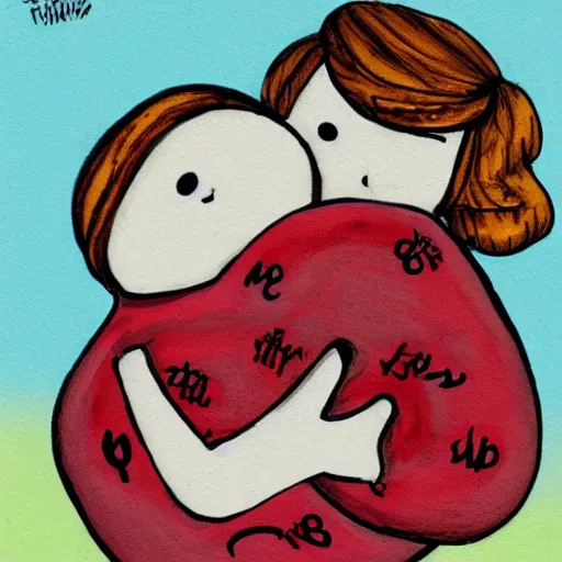 Image similar to a worm and a doll hugging each other, cartoon