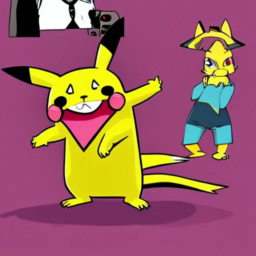 Image similar to the pink panther vs pikachu