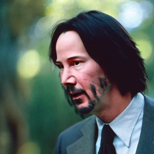 Image similar to A still of Keanu Reeves as Winnie the Pooh