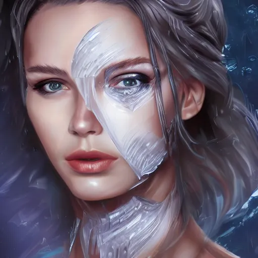 Prompt: woman portrait made out of ice, beautiful, cyborg, comic book art, highly detailed, trending on artstation