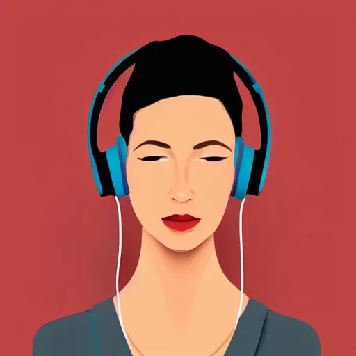 Prompt: a beautiful portrait illustration of a woman in with headphones by jason brooks, hed kandi, adobe illustrator