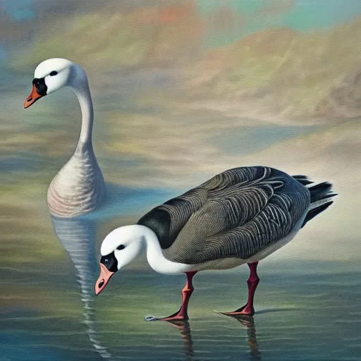 Image similar to oil painting of a goose with dozens of eyes all over its body