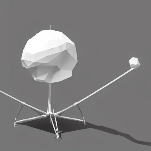 Prompt: A low polygon textured model of Sputnik, isometric, white background, high quality, video game asset