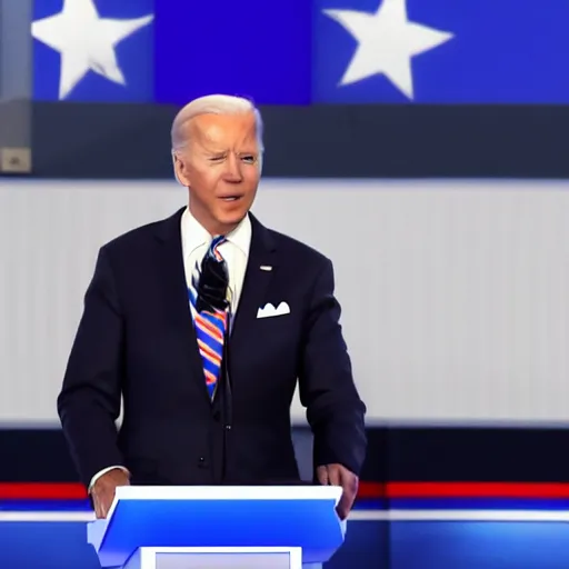 Prompt: joe biden accidentally uses a hot dog as a microphone at presidential debate