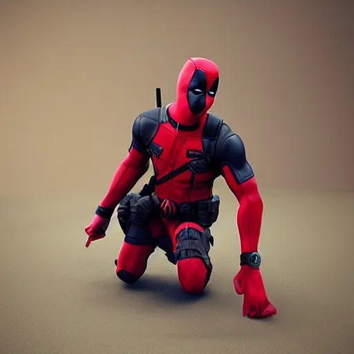 Image similar to deadpool fighting with pikachu! rendered by blender! in 3 d style of beeple