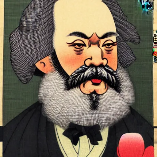 Image similar to beautiful portrait ukiyo - e painting of karl marx by kano hideyori, kano tan'yu, kaigetsudo ando, miyagawa choshun, okumura masanobu, kitagawa utamaro