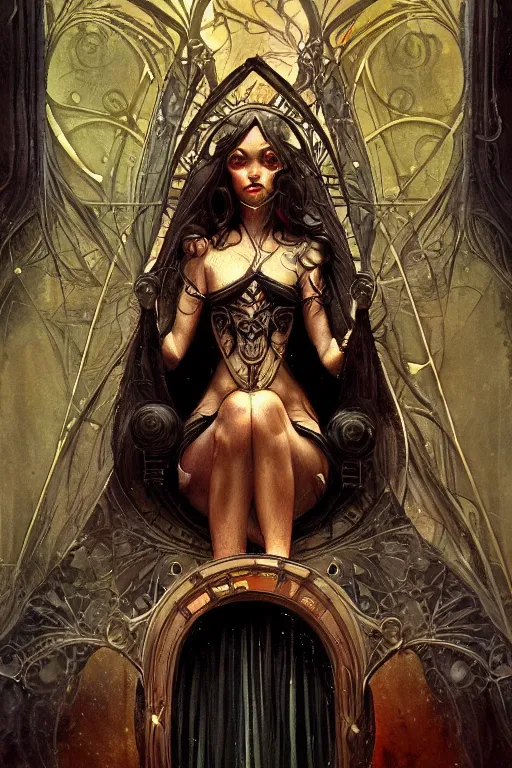 Image similar to tarot card, high priestess, Art nouveau, by bastien deharme, trending on artstation, Brom