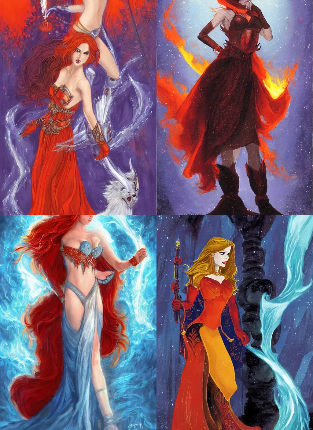 Prompt: The princess of fire and ice, by james bama